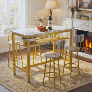 Sunvega 5 Piece Counter Height Table and Chairs Set for 4 with Backrests and Footrests