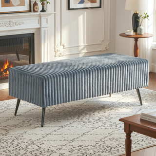 Sunvega Cream Wide Wale Corduroy Upholstered Accent Bench with Metal Legs