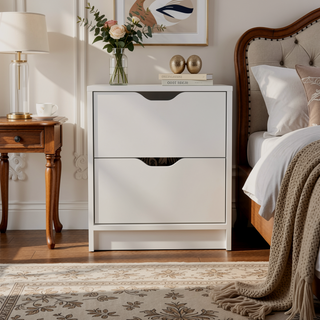 Sunvega White Finish Two Drawer Nightstand for Bedroom with 4.3" H Drawers