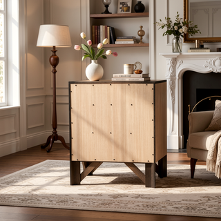 Sunvega Elegant Black Nightstand With Three Drawers for Bedroom Storage