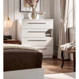 Sunvega Contemporary Glossy White Finish Chest with Five English Dovetail Drawers
