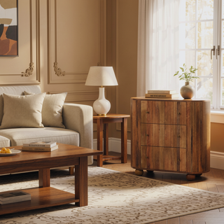 Sunvega Solid Mango Wood Soba Ball Chest with 3 Drawers and Oak Finish