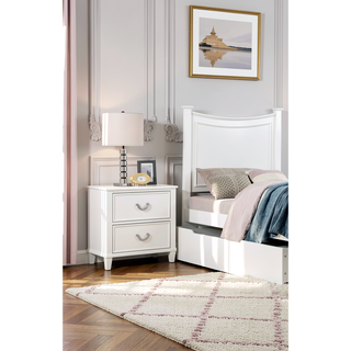 Sunvega White Transitional 2-Drawer Nightstand with Chrome Hanging Pulls