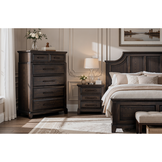 Sunvega Elm Veneer Mahogany Finish Pine Solids 6 Storage Drawers Dresser