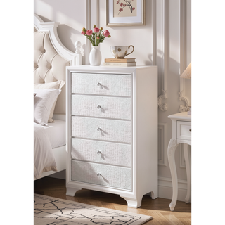 Sunvega Modern Glam White Crocodile Texture Two Drawer Nightstand with Crystal Pulls