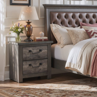 Sunvega Gray Finish 2-Drawers Storage Nightstand with Metal Glides and Drop Handles