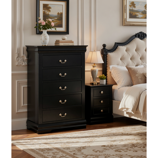 Sunvega Solid Wood Louis Philip Style Nightstand with Two Soft Close Drawers
