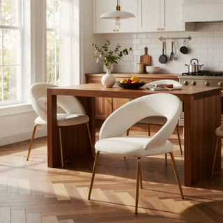 Sunvega Velvet Fabric Dining Chair with Curved Backrest and Golden Metal Legs for Kitchen