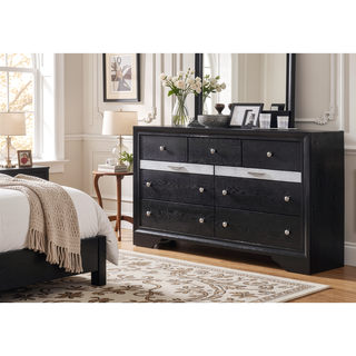 Sunvega Modern Glam Seven Drawer Dresser with Two Jewelry Trays and Black Finish