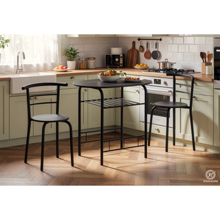 Sunvega Small 32 Inch Black Laminate Dining Table Set with 2 Chairs for Kitchen