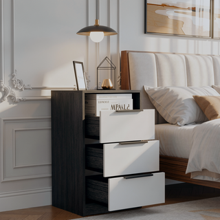 Sunvega 42" High Modern Five Drawer Vertical Dresser in White and Smokey Oak