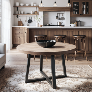 Sunvega Black Wood Finish Round Dining Table with Four Slate Color Legs