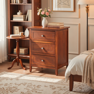 Sunvega Transitional Oak Nightstand With Three Drawers For Bedroom