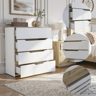 Sunvega White and Light Oak Four Drawer Dresser with Spacious Storage