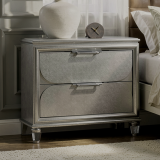 Sunvega Silver 2-Drawer Nightstand with Acrylic Handles and Embossed Panels