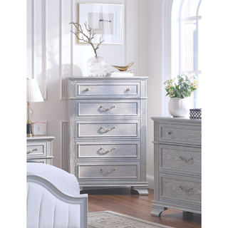 Sunvega Contemporary 5-Drawers Chest with Gray Finish and Crystal Knobs