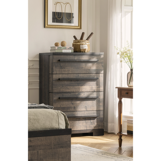 Sunvega Contemporary Brown Gray Finish Four Drawer Wooden Bedroom Chest