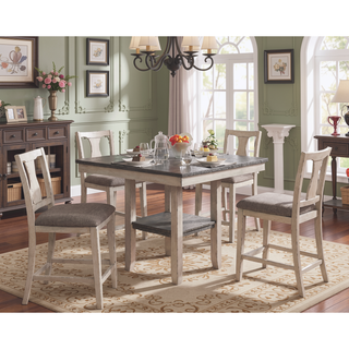 Sunvega Rustic Style Antique White 5pc Dining Set with Plank Design Table