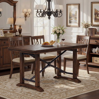 Sunvega Industrial Farmhouse Counter Height Dining Table with Double Pedestal
