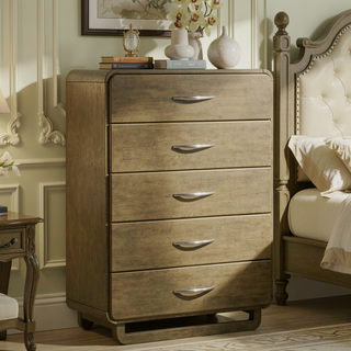 Sunvega Tully Nutmeg Five-Drawer Chest with Modern Wood Finish and Metal Glides