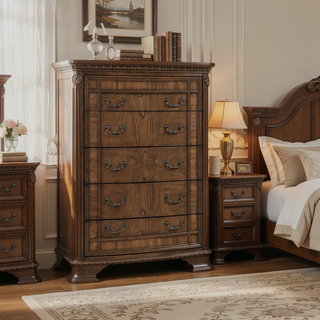 Sunvega Dark Brown Finish Traditional Nightstand with 2 Dovetail Drawers and Cedar Veneer
