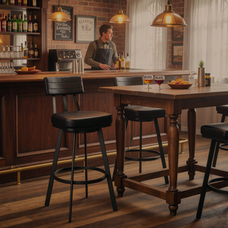 Sunvega Brown Metal Counter Stool with 360 Swivel and Chocolate Faux Leather