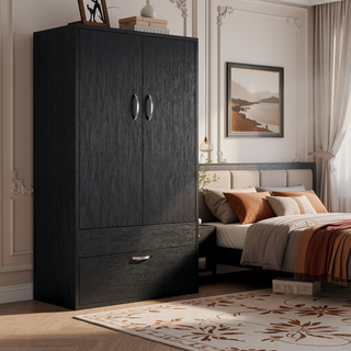 Sunvega Alabama Armoire with Double Door Cabinet and Two Bottom Drawers