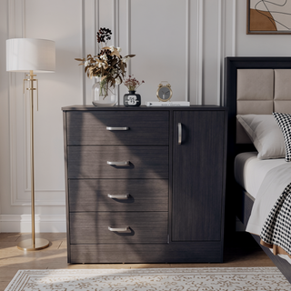 Sunvega Modern Four-Drawer Dresser with Side Cabinet for Living Room