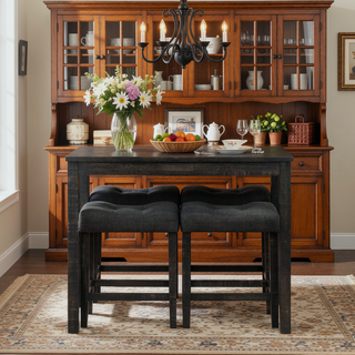 Sunvega Gray 3-Piece Counter Height Dining Set with Button Tufted Stools