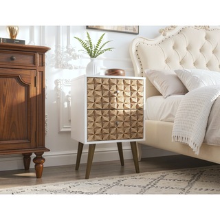 Sunvega Modern White and Brown Nightstand with 2 Drawers for Bedroom