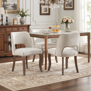 Sunvega Modern Fabric Upholstered Dining Chairs Set of 2 with Hollow-out Design and Curved Backrest