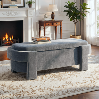 Sunvega Large Linen Upholstered Storage Bench with Foam Seat for Living Room