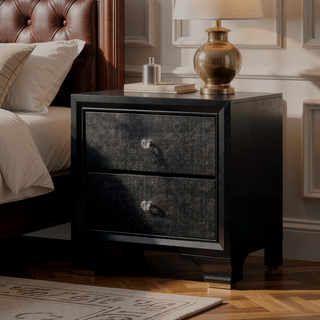 Sunvega Solid Wood Nightstand with 2 Textured Drawers and Crystal Knob Pulls
