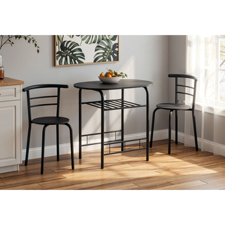Sunvega Small 32 Inch Black Laminate Dining Table Set with 2 Chairs for Kitchen