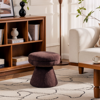 Sunvega Green Contemporary Accent Stool with Mushroom Shape Design and Teddy Fabric