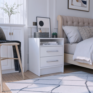 Sunvega 19.9 Inch High Nightstand with Two Drawers and Open Shelf