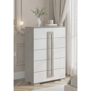 Sunvega Sleek White Finish Tall Chest with Multiple Drawers for Maximum Storage
