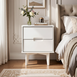 Sunvega Mid-Century Modern 2-Drawer Nightstand with Cutout Handles in White