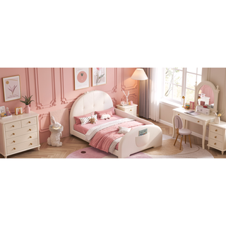 Sunvega Twin Size Upholstered Rabbit-Shape Princess Platform Bed with Headboard