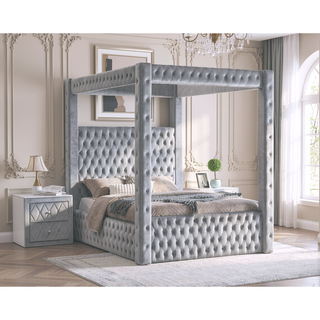 Sunvega Oval Faux Marble Top Nightstand with Two Drawers and Button Tufted Black Fabric