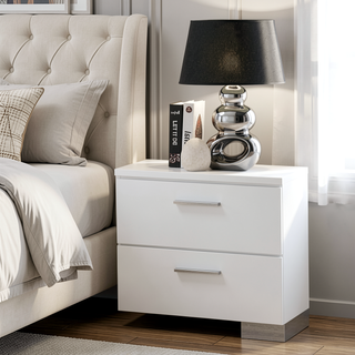 Sunvega Modern High Gloss White Finish Nightstand with Two Storage Drawers