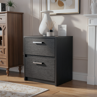 Sunvega Modern White 2-Drawer Nightstand with Metal Handles for Bedroom Storage