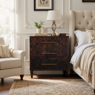 Sunvega Solid Mango Wood Arno Chest with Velvet Mocha Finish and 3-Drawers