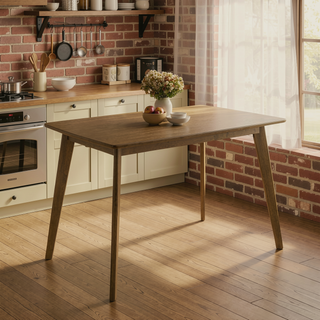Sunvega Retro Chestnut Dining Table with Angled Legs and Solid Wood Construction