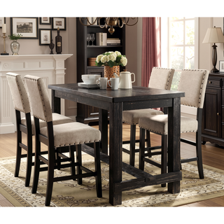 Sunvega Antique Black Bold Distressed Solid Wood Counter Height Bar Table
