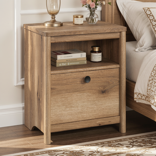 Sunvega Modern Brown Nightstand with Spacious Top and Drawer Storage