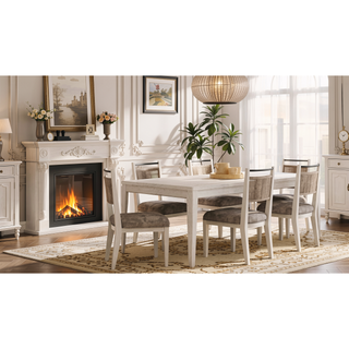Sunvega Expandable Leg Table with Vanilla Wooden Legs and Metal Inlay