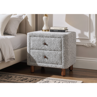 Sunvega Beige Fabric Nightstand with Two 10 by 13 by 5 Inch Storage Drawers