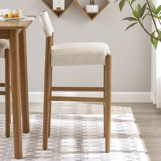 Sunvega Modern Solid Wood Bar Stool with Neutral Tone and Contoured Cushion for Kitchen Island