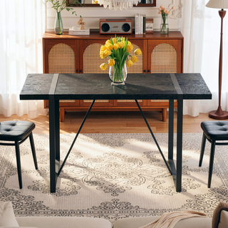 Sunvega Modern Simple Rectangular MDF Dining Table with Black Metal Legs for 4-6 People